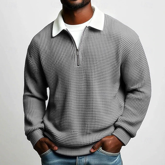 Men's Waffle-Knit Zip-Neck Polo Shirt