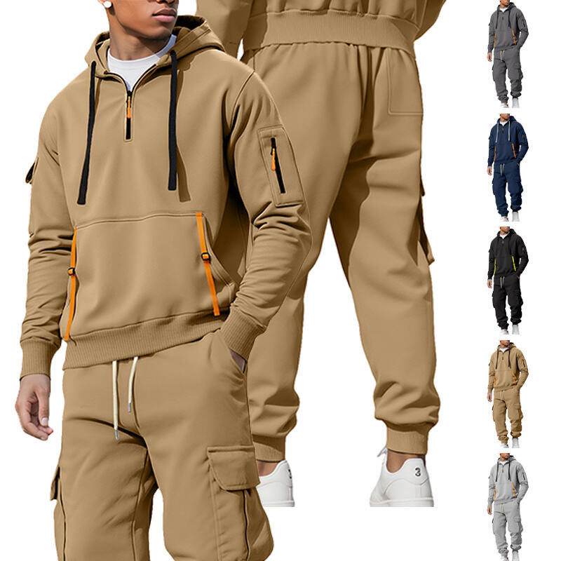 Men's Half-Zip Hoodie and Cargo Joggers Set