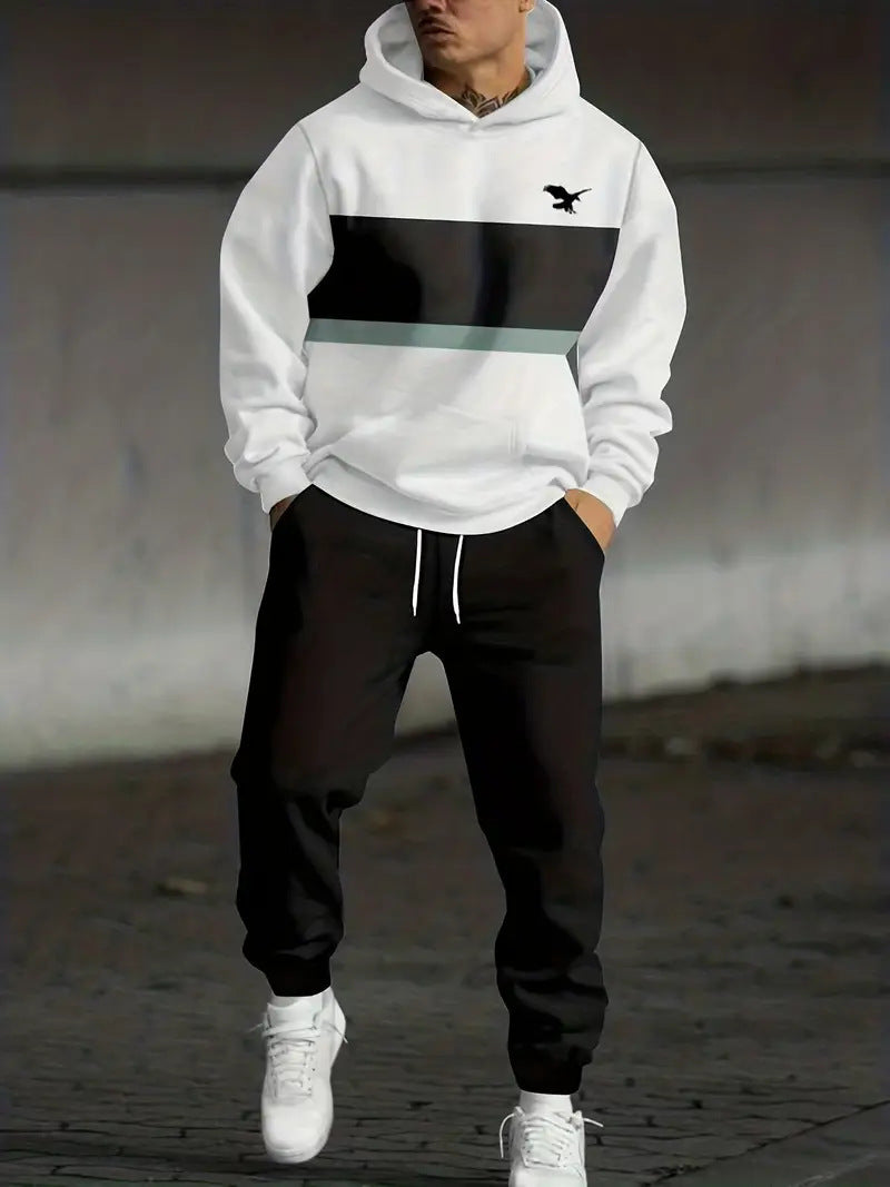 Men's Colour-Block Graphic Hoodie and Pants Set