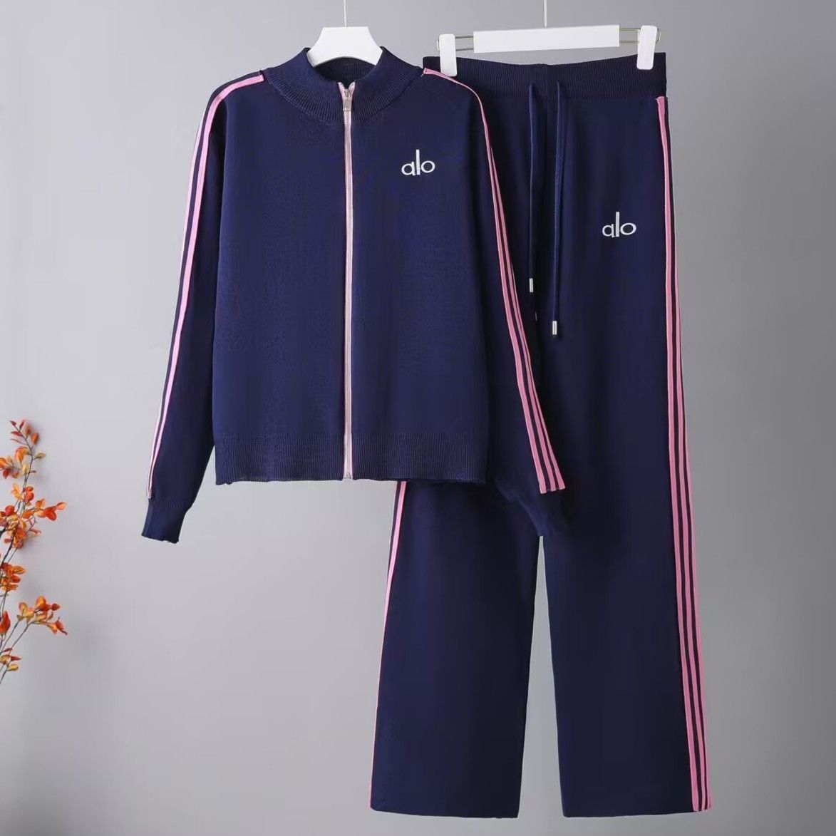 Women's Zip-Up Knit Jacket & Wide-Leg Pants Set