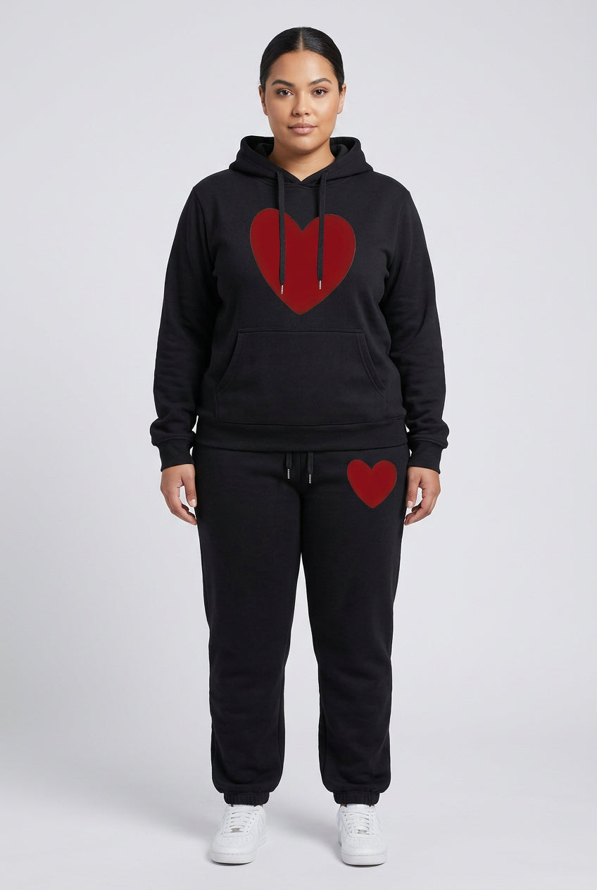 Women's Heart-Print Hoodie and Pants Set