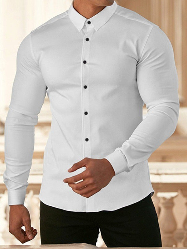 Men's Solid Colour Long-Sleeve Button-Up Shirt