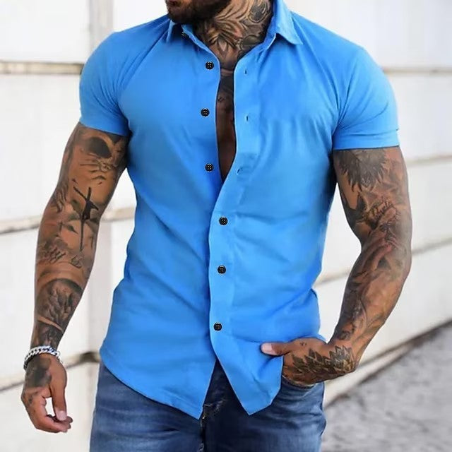 Men's Solid Colour Short-Sleeve Button-Up Shirt