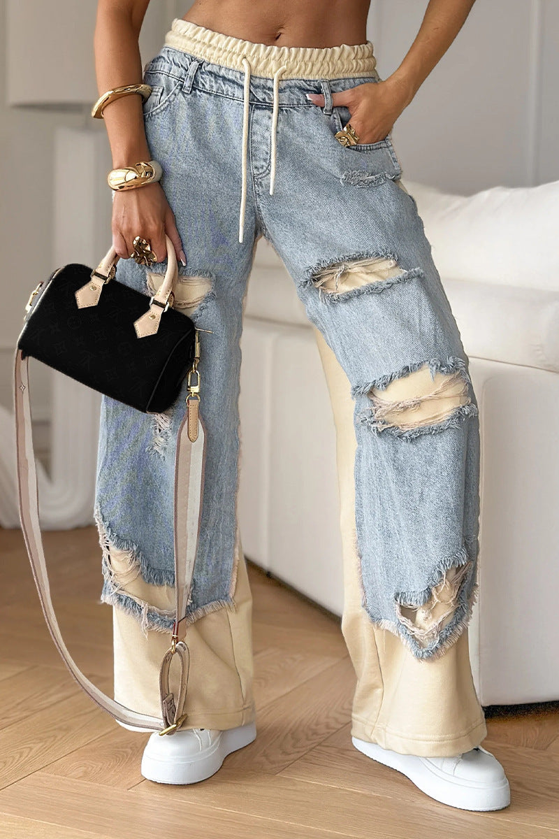 Distressed Lace-Up Jeans