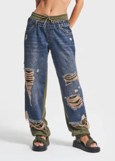 Distressed Lace-Up Jeans
