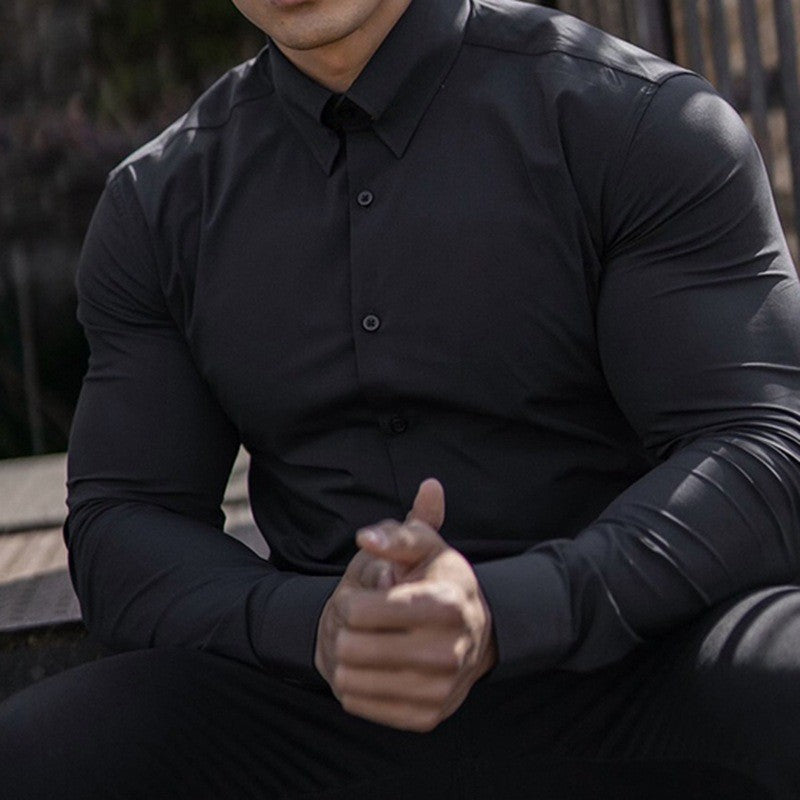 Men's Solid Colour Long-Sleeve Button-Up Shirt