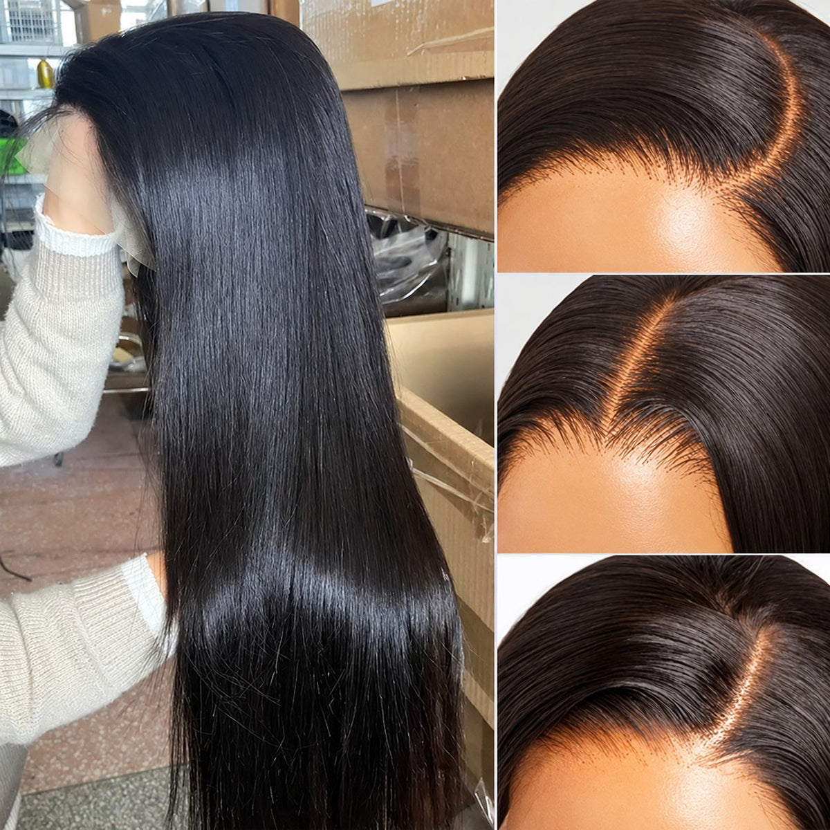 Middle-Part Long Straight Synthetic Lace Front Wig
