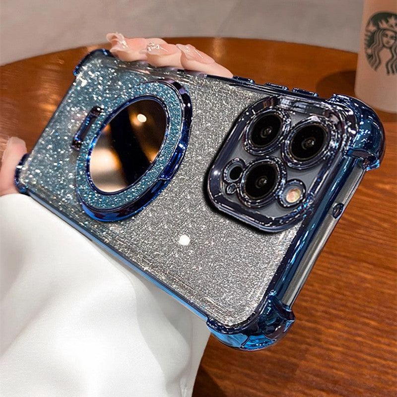 Coque avec support miroir pailleté pour iPhone 17/16/15 et modèles antérieurs