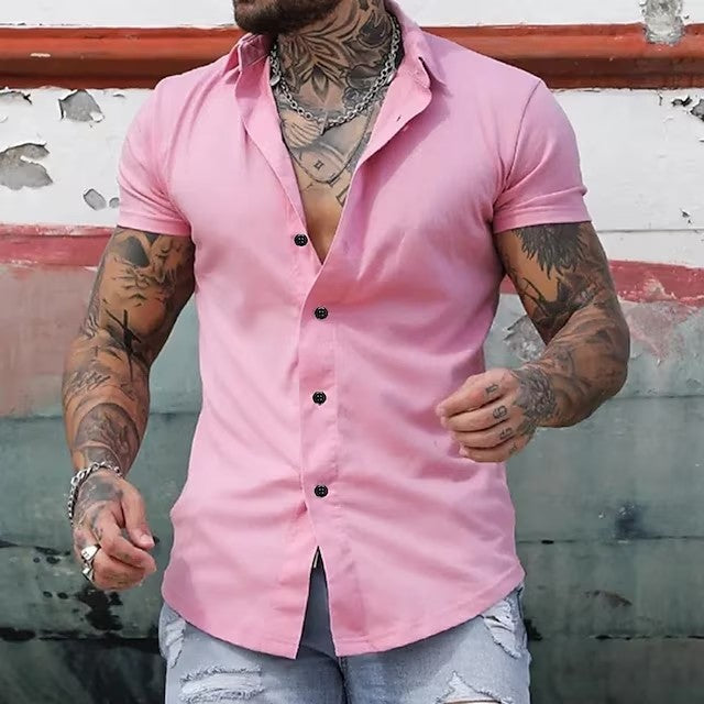 Men's Solid Colour Short-Sleeve Button-Up Shirt