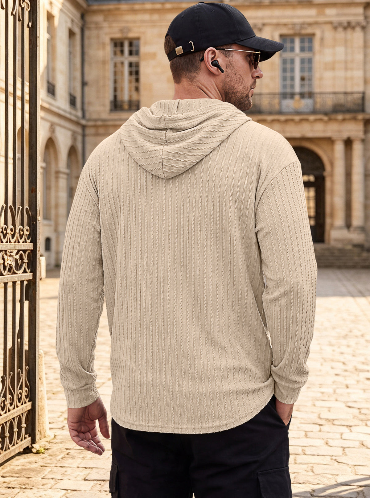 Men's Textured Henley Button-Neck Pullover