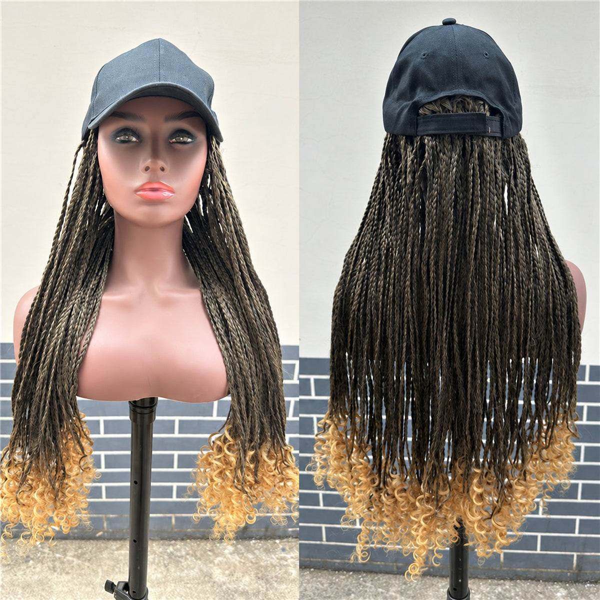 Perruque de casquette de baseball tressée synthétique à trois brins