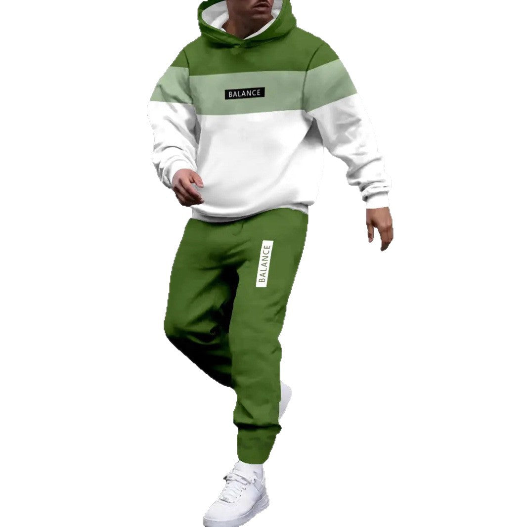 Men's Colour-Block Graphic Hoodie and Pants Set