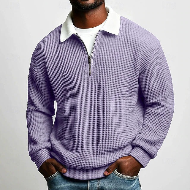 Men's Waffle-Knit Zip-Neck Polo Shirt