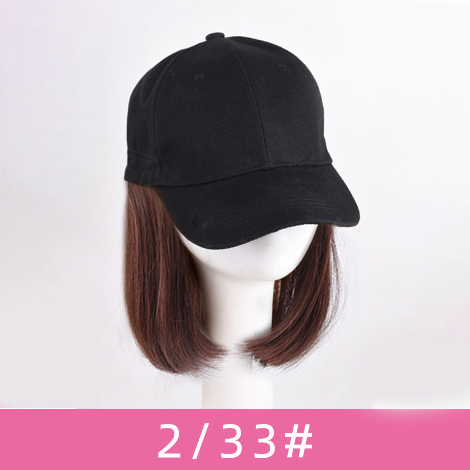Wavy Bob Wig with Integrated Baseball Cap