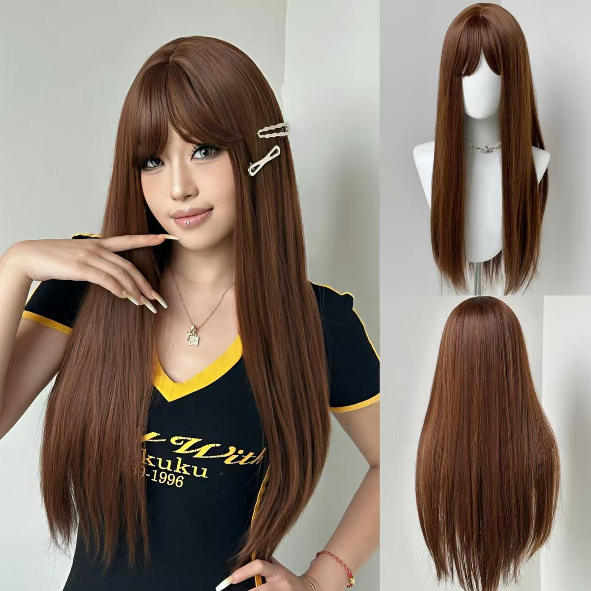 Long Straight Synthetic Wig with Centre Part