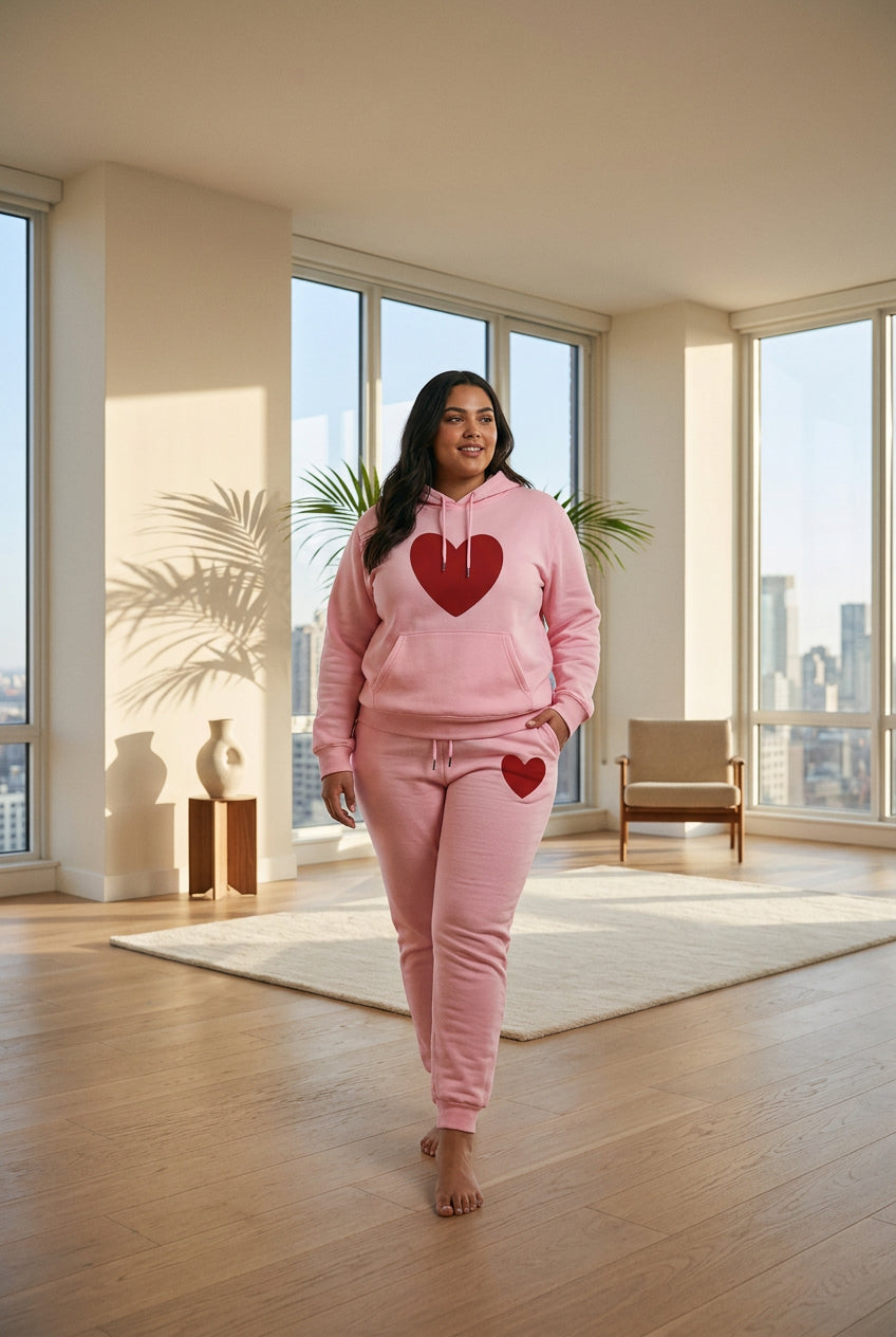 Women's Heart-Print Hoodie and Pants Set