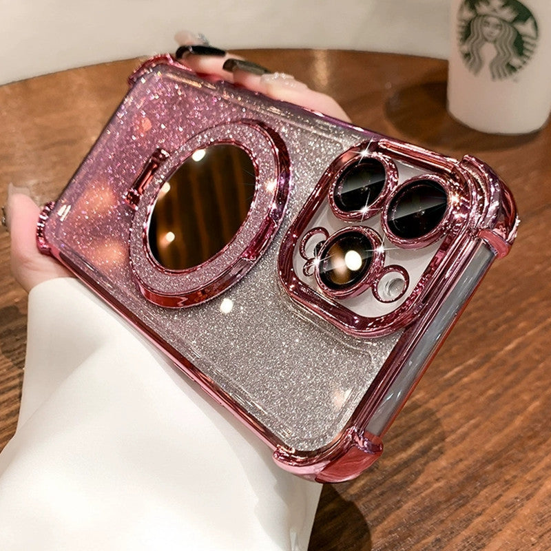 Coque avec support miroir pailleté pour iPhone 17/16/15 et modèles antérieurs