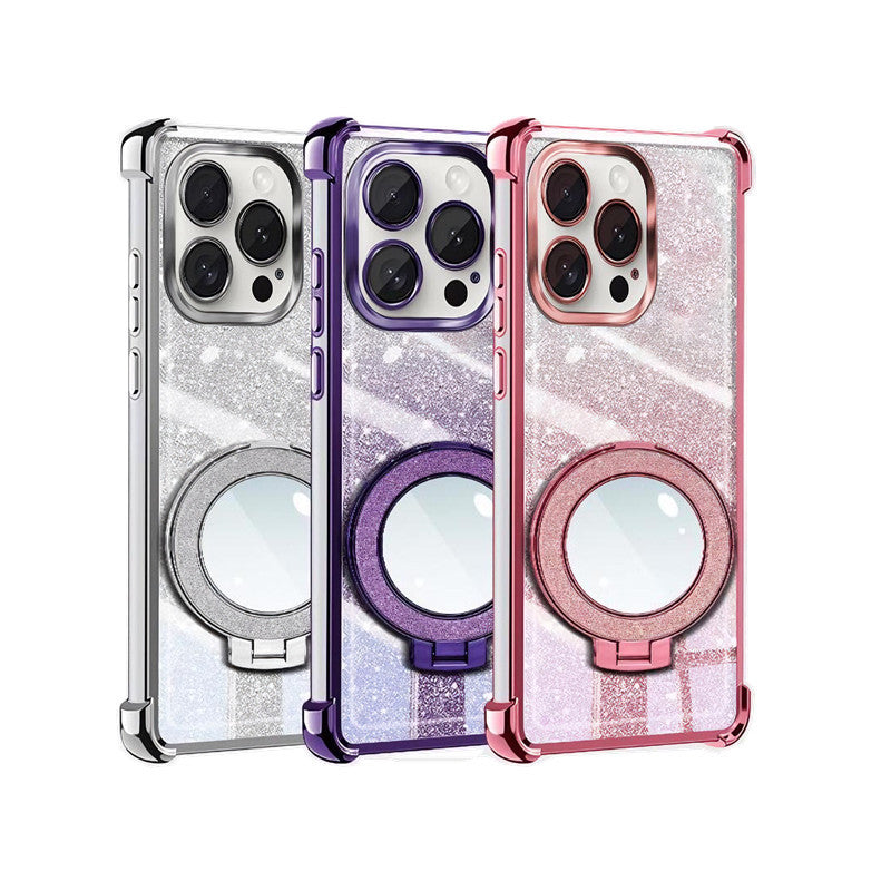 Coque avec support miroir pailleté pour iPhone 17/16/15 et modèles antérieurs
