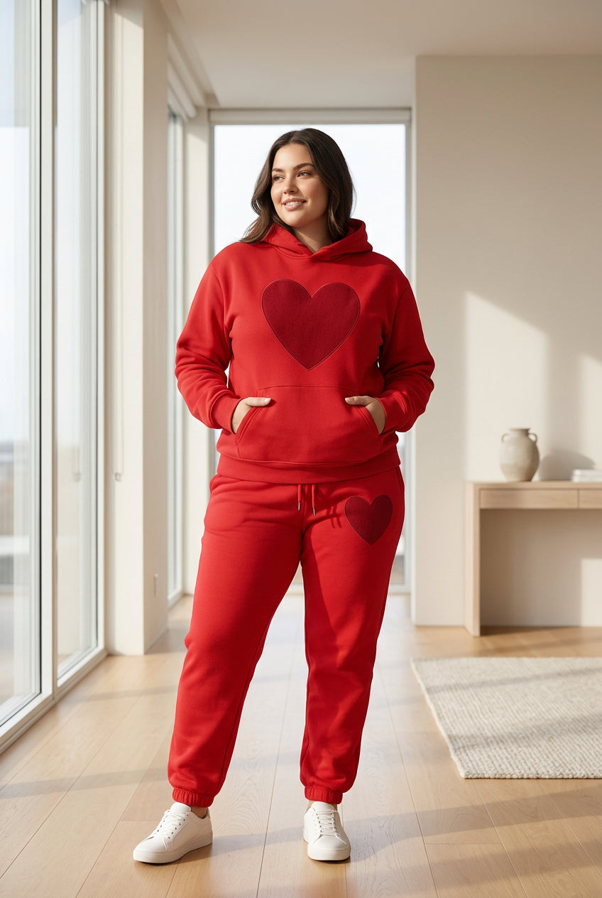 Women's Heart-Print Hoodie and Pants Set