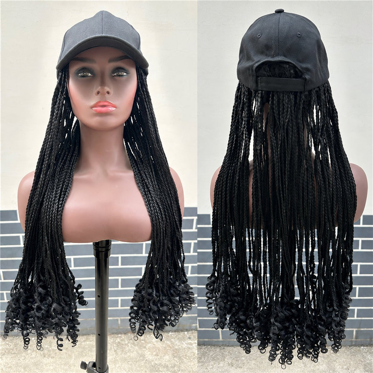 Perruque de casquette de baseball tressée synthétique à trois brins
