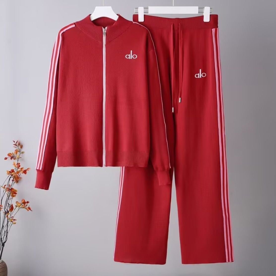 Women's Zip-Up Knit Jacket & Wide-Leg Pants Set