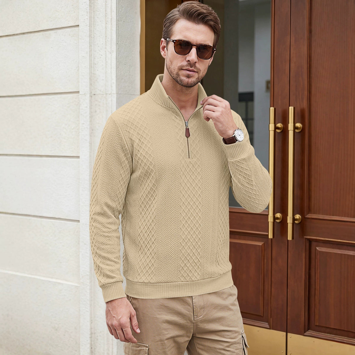Men's Diamond-Jacquard Zip-Collar Pullover