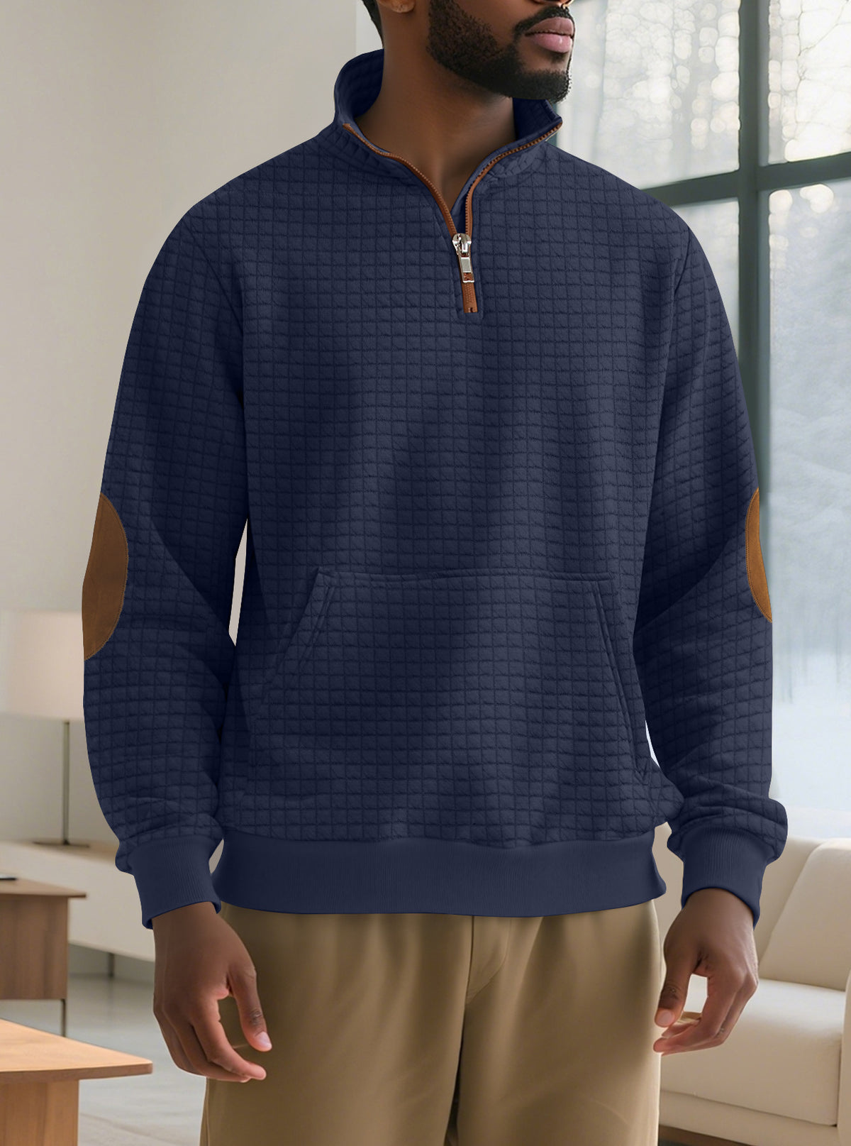 Men's Square-Jacquard Zip-Neck Sweatshirt