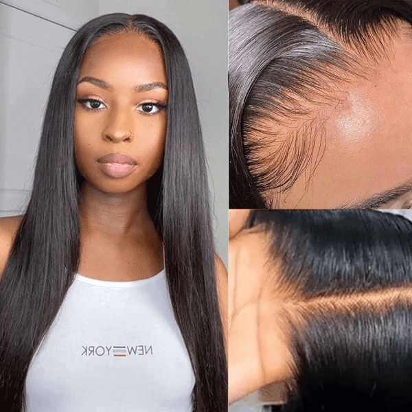 Middle-Part Long Straight Synthetic Lace Front Wig