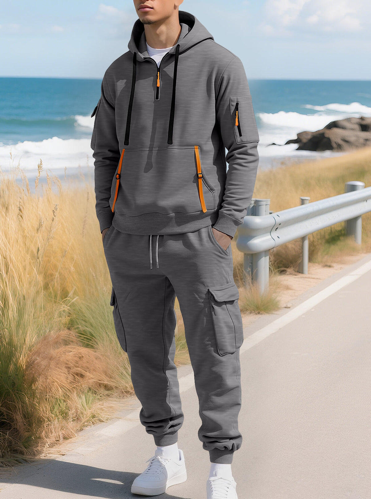 Men's Half-Zip Hoodie and Cargo Joggers Set