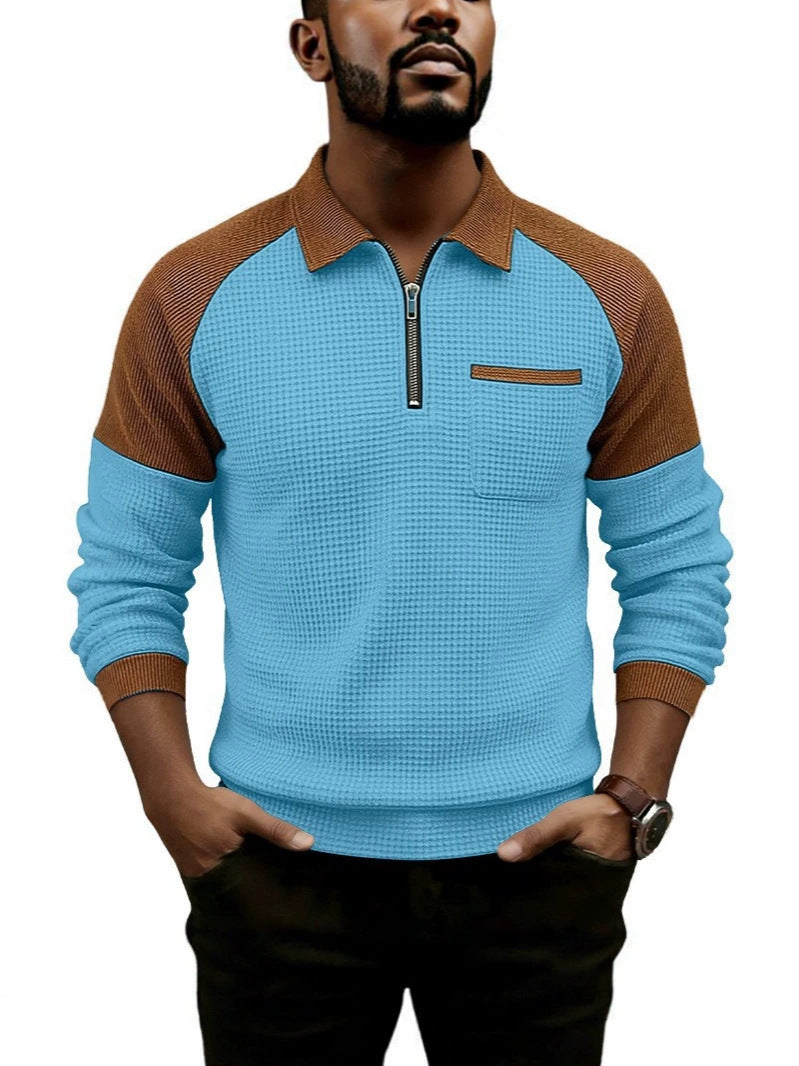 Men's Colour-Block Waffle Zip-Neck Polo