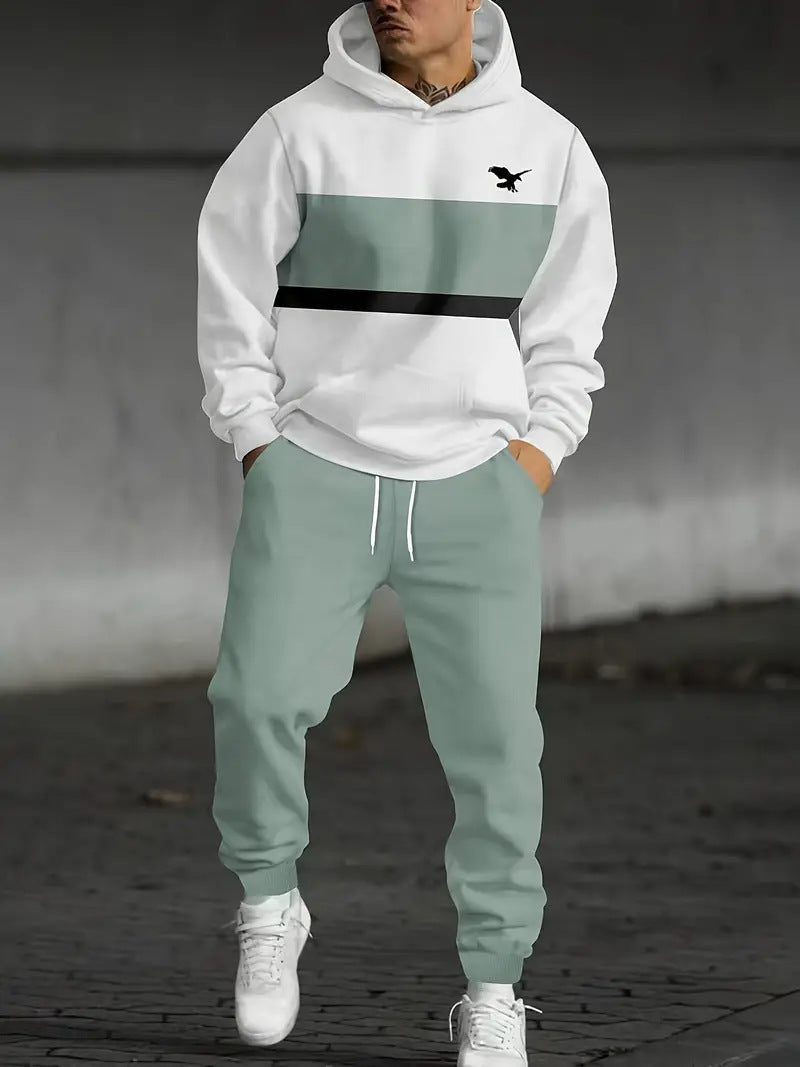 Men's Colour-Block Graphic Hoodie and Pants Set