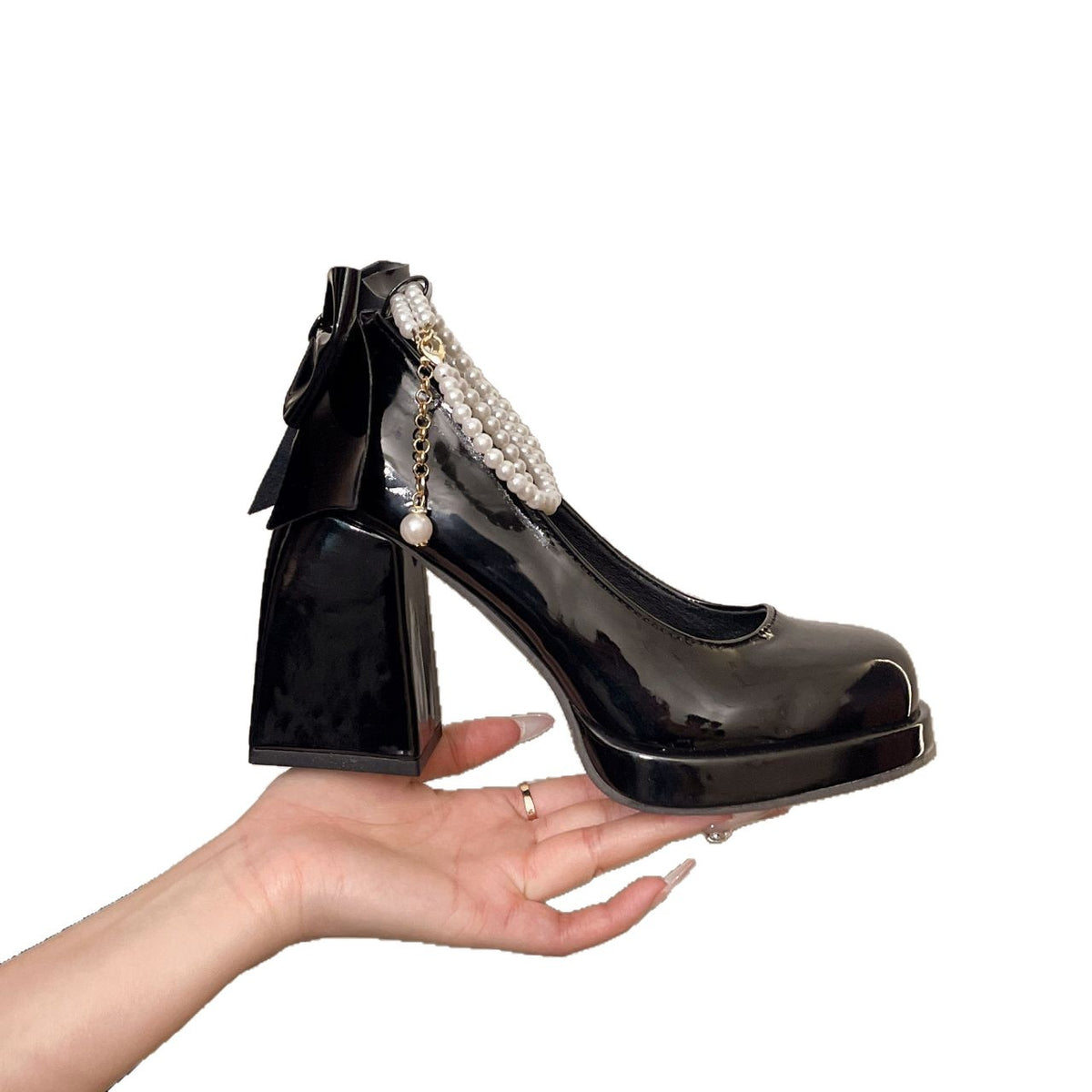 Women's Pearl Detail Mary Jane Heel Shoes