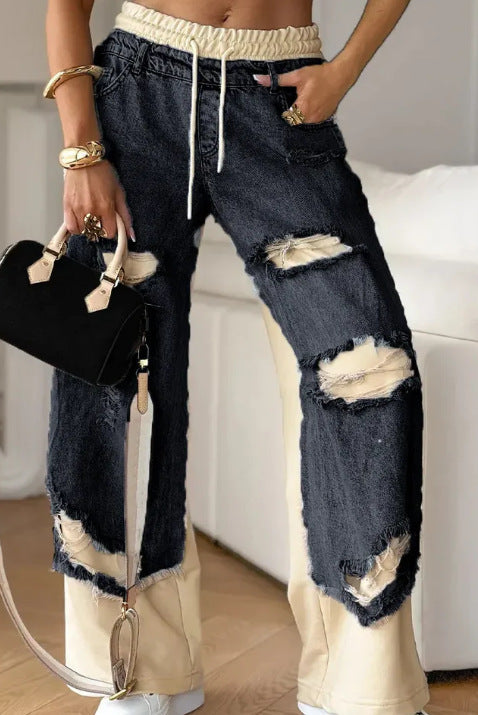 Distressed Lace-Up Jeans