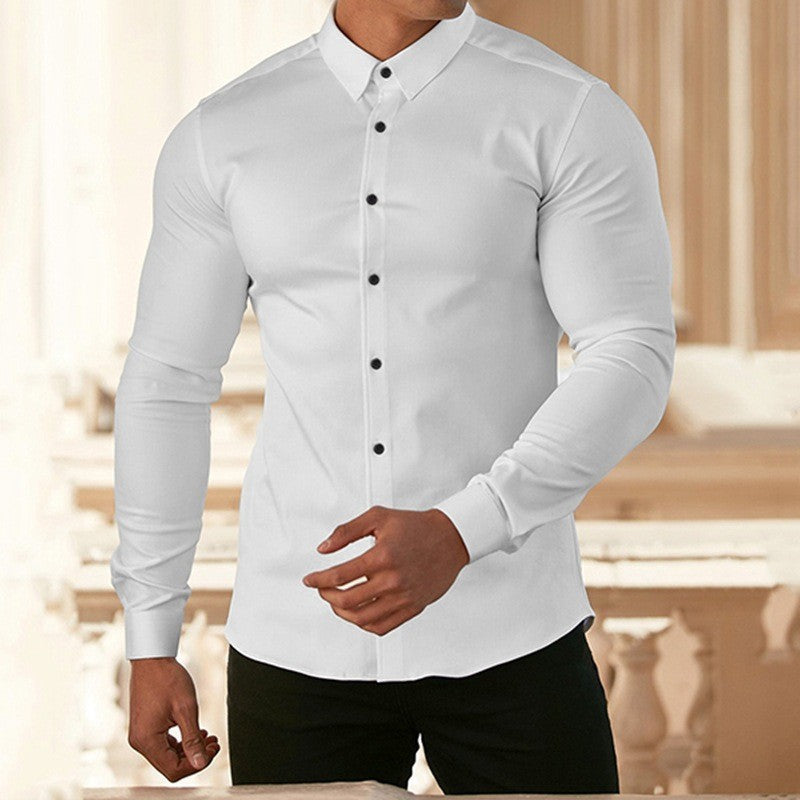 Men's Solid Colour Long-Sleeve Button-Up Shirt