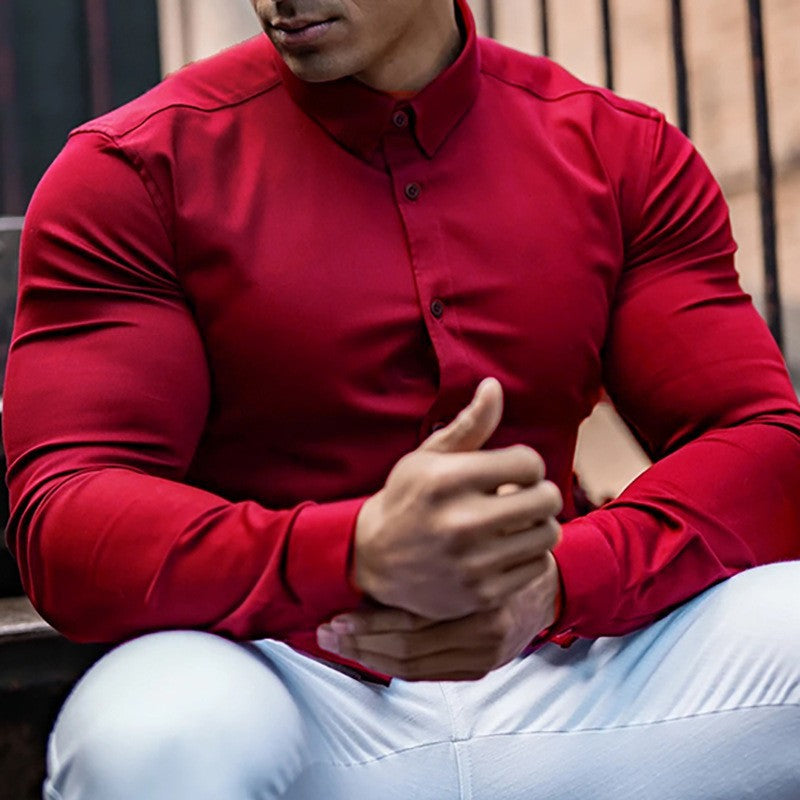 Men's Solid Colour Long-Sleeve Button-Up Shirt
