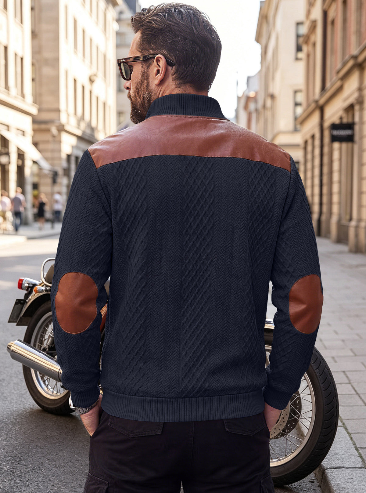 Men's Textured Panel Long-Sleeve Pullover