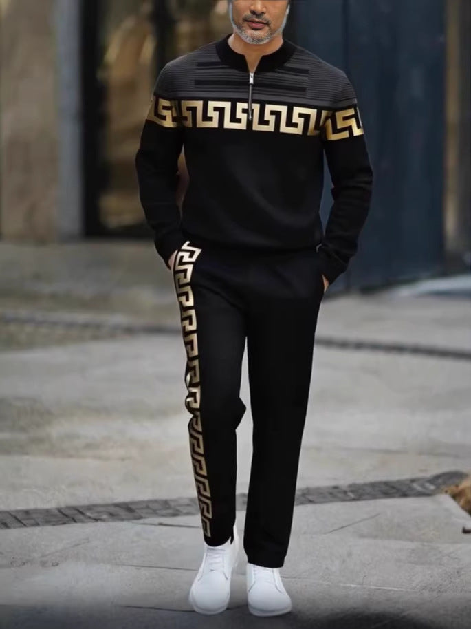 Men's Patterned Half-Zip Top and Pants Set