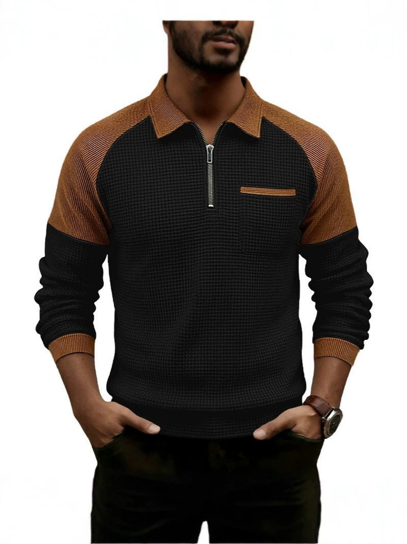 Men's Colour-Block Waffle Zip-Neck Polo