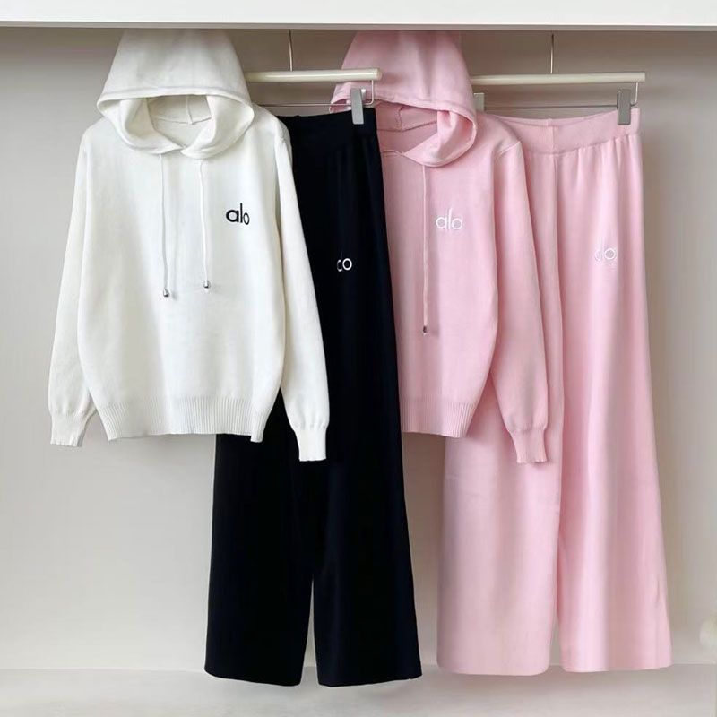 Women's Hooded Knit Top & Wide-Leg Pants Set