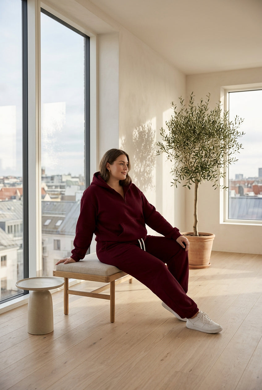 Women's Half-Zip Sweatshirt and Wide-Leg Pants Set