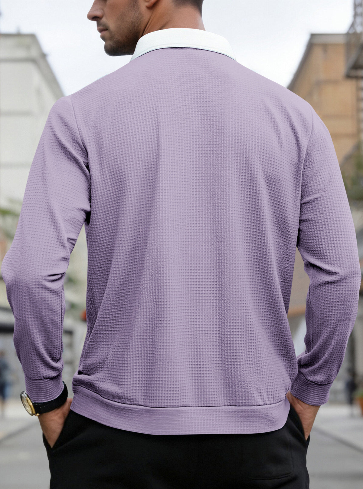 Men's Waffle-Knit Zip-Neck Polo Shirt