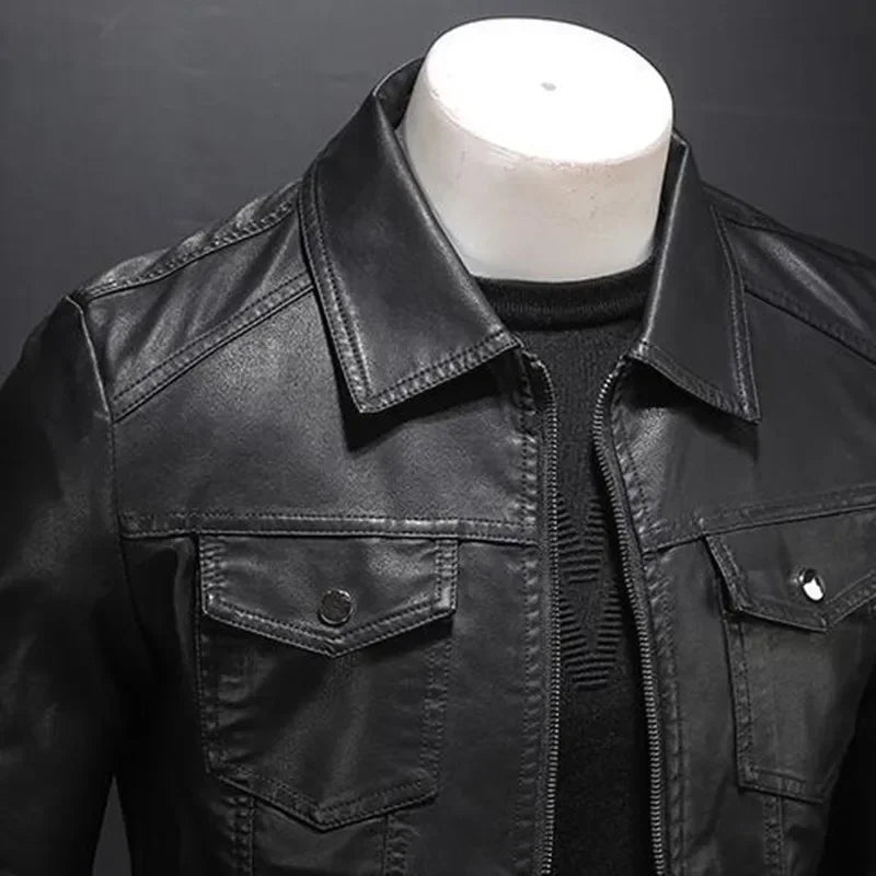 Men's Faux Leather Zip-Up Motorcycle Jacket