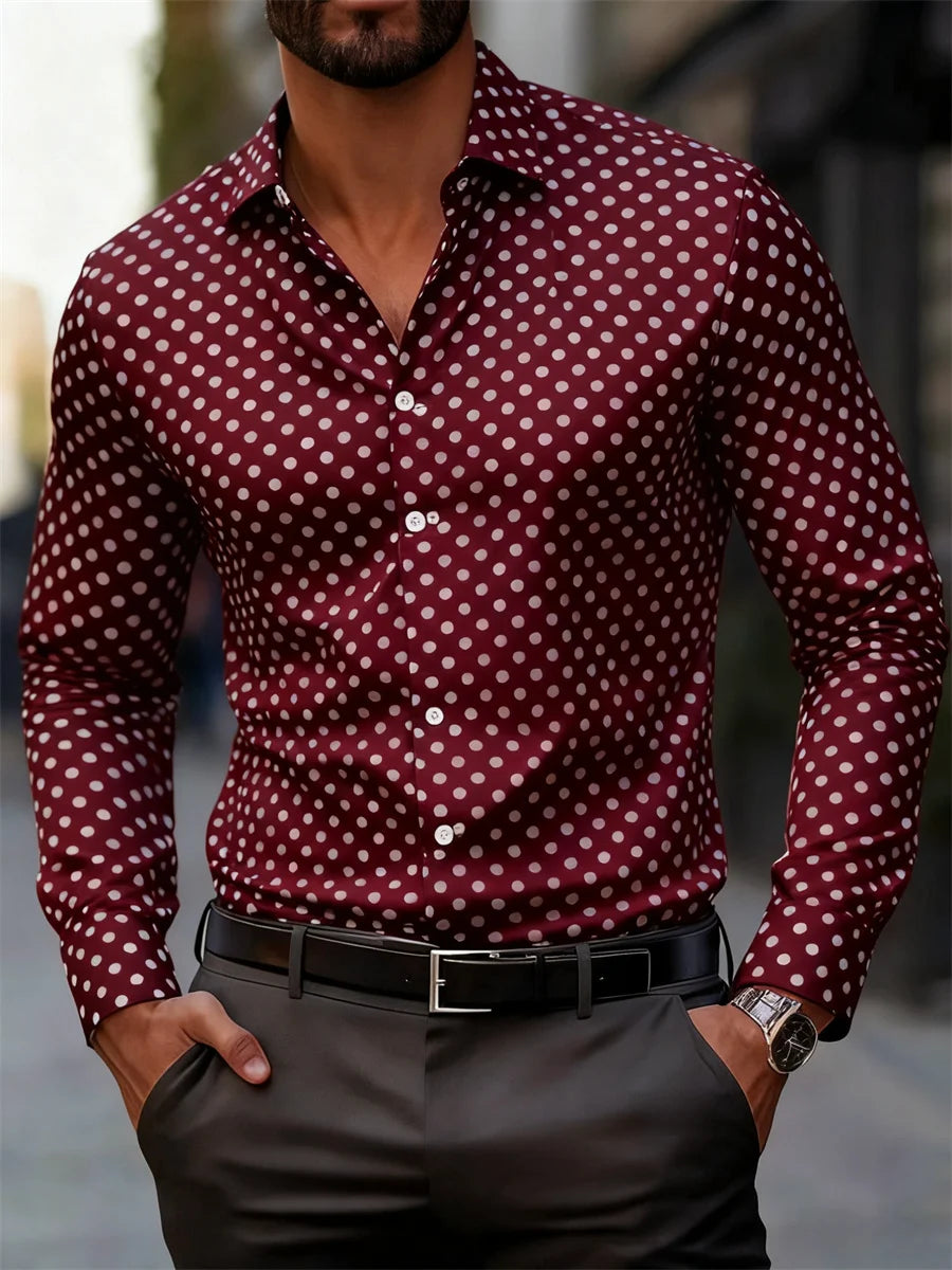 Men's Polka Dot Long-Sleeve Casual Shirt