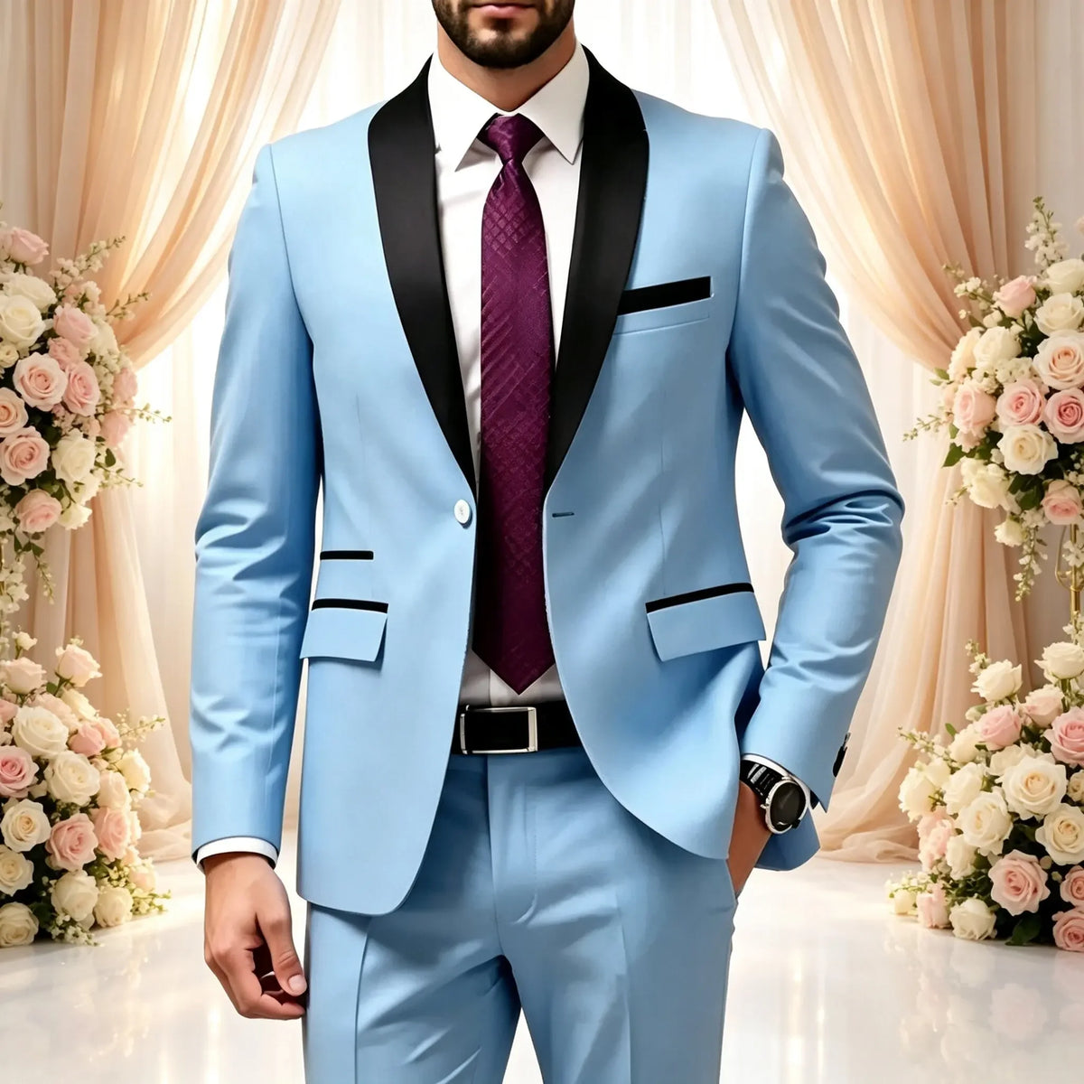 Men's Solid-Colour Two-Piece Wedding Suit