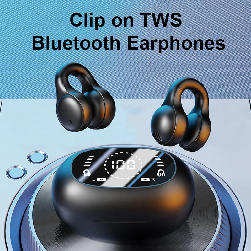 Open-Ear Clip Wireless Earbuds with Digital Power Display