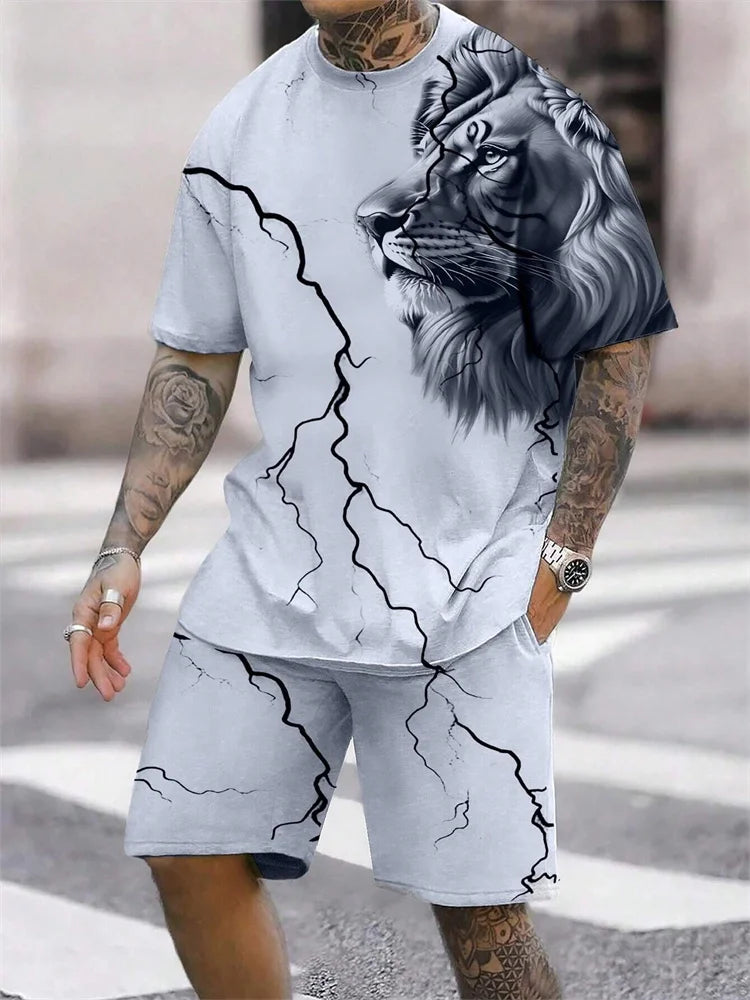 Men's Animal Print Top & Shorts Set
