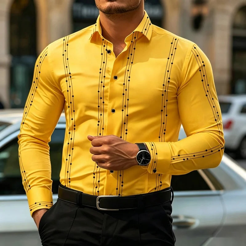Men's Polka Dot Long-Sleeve Casual Shirt