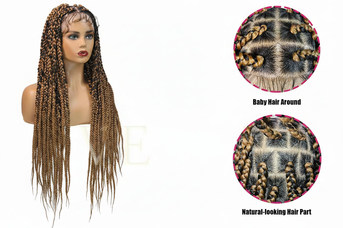 Synthetic Jumbo Box Braided Wig 1b27 Knotless Box Braids Lace Wig - OSASCO
