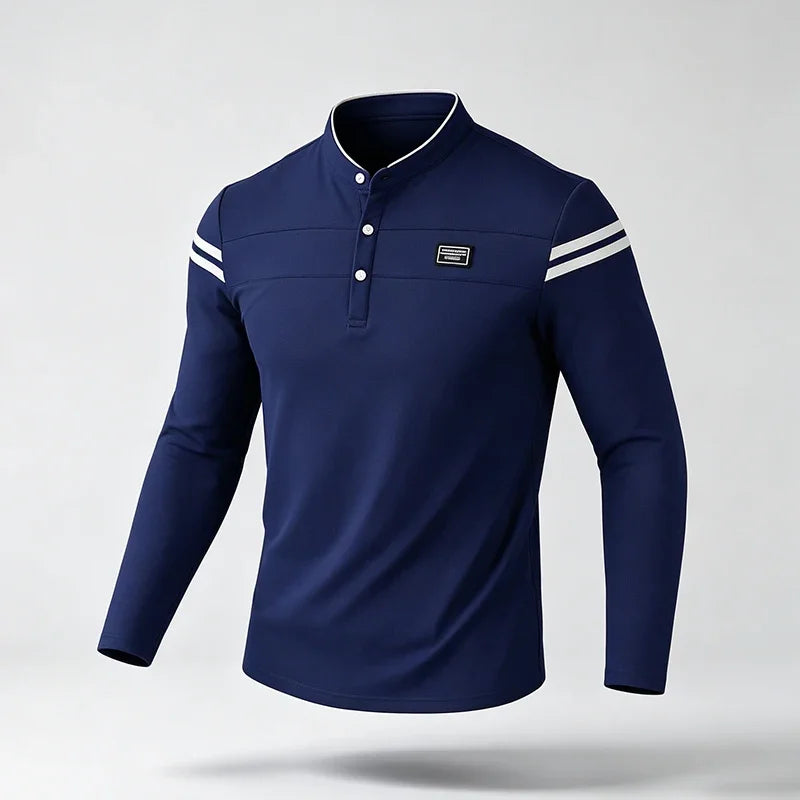 Men's Striped Long-Sleeve Polo Shirt