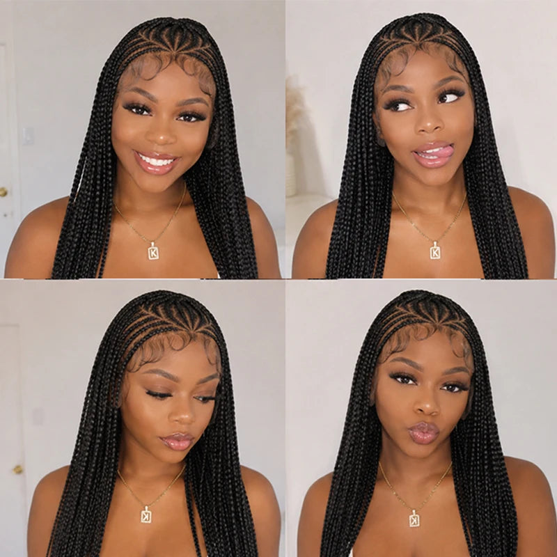 36' Box Braided Wig Artistic Tribal Cornrow Wig Pattern Long Knotless - OSASCO